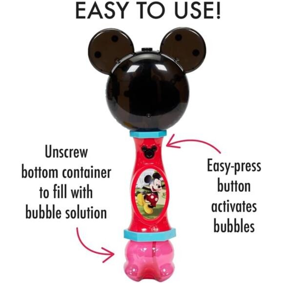 Little Kids Disney Mickey Mouse Light and Sound Musical Bubble Wand, Includes - Picture 2 of 7